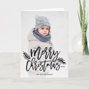 Cartes Pour Fêtes Annuelles Joyeux Noël Chic Main Lettré Photo de vacances