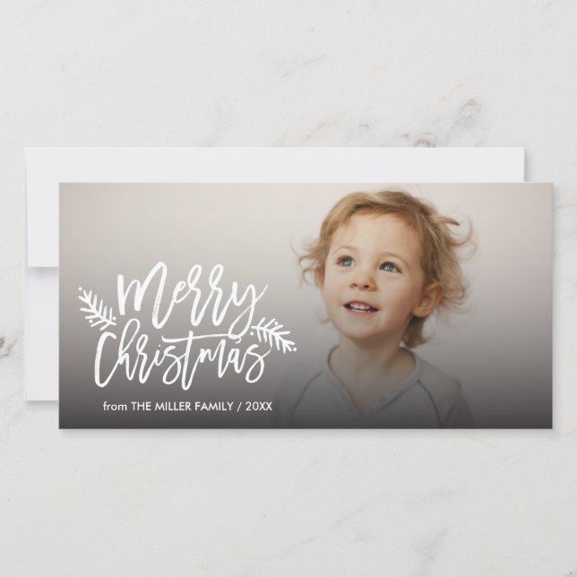 Cartes Pour Fêtes Annuelles Joyeux Noël Chic Main Lettré Photo de vacances (Devant)