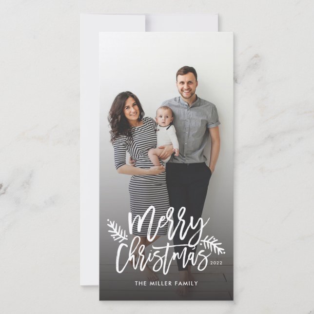 Cartes Pour Fêtes Annuelles Joyeux Noël Chic Main Lettré Photo de vacances (Devant)