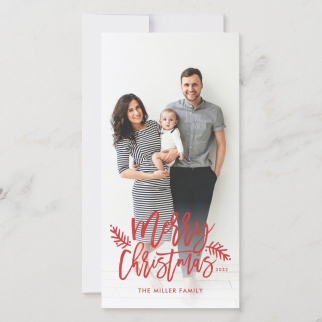 Cartes Pour Fêtes Annuelles Joyeux Noël Chic Main Lettré Photo de vacances (Devant)