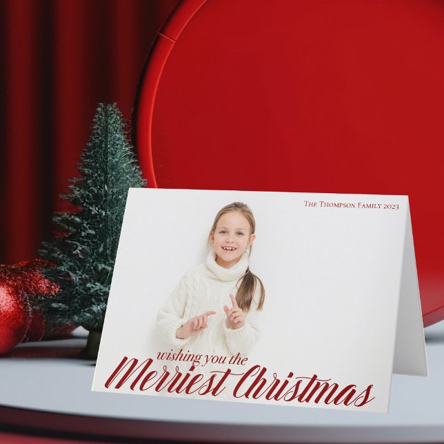 Cartes Pour Fêtes Annuelles Joyeux Noël Chic Rouge Script Photo Overlay (Créateur téléchargé)