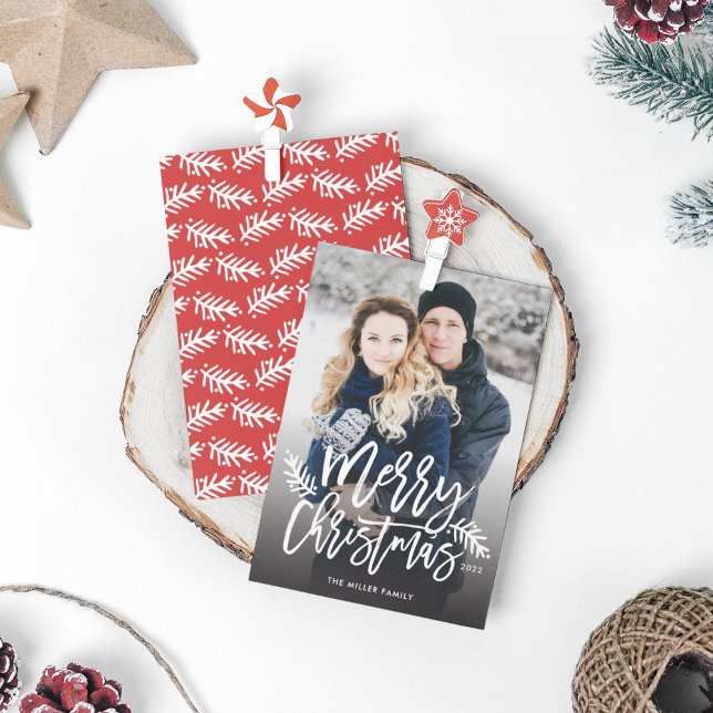 Cartes Pour Fêtes Annuelles Joyeux Noël Chic Typographie Full Photo (Créateur téléchargé)