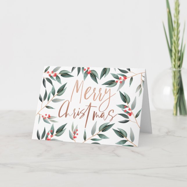 Cartes Pour Fêtes Annuelles Joyeux Noël | Chic Winter Sage Foliing & Berry (Devant)
