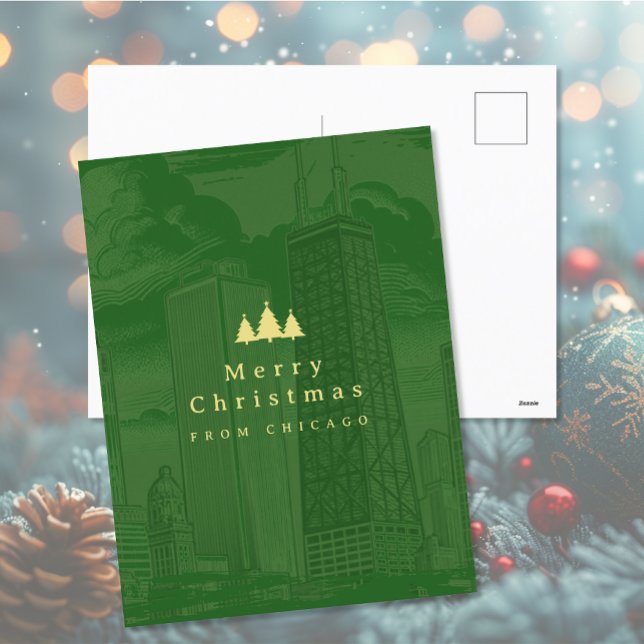 Cartes Pour Fêtes Annuelles Joyeux Noël Chicago Holiday Post Card (Merry Christmas Chicago Holiday Post Card (front and back))
