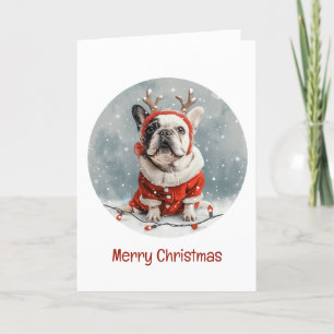 Cartes Pour Fêtes Annuelles Joyeux Noël Chien de rennes Français Bulldog
