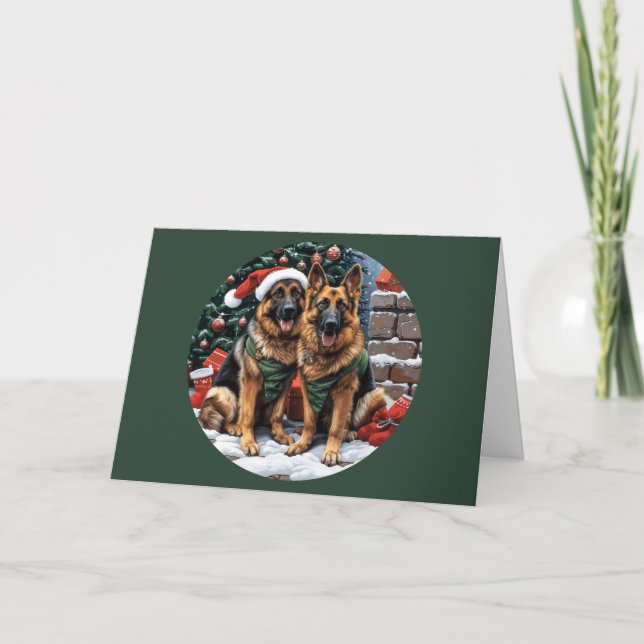 Cartes Pour Fêtes Annuelles Joyeux Noël Chiens bergers allemands (Devant)