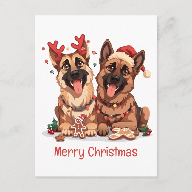 Cartes Pour Fêtes Annuelles Joyeux Noël Chiens bergers allemands (Devant)