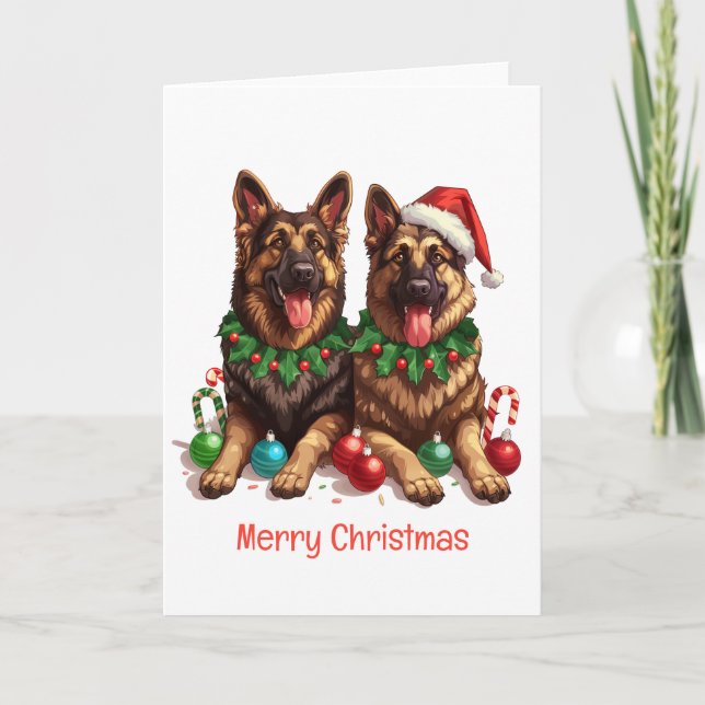 Cartes Pour Fêtes Annuelles Joyeux Noël Chiens bergers allemands (Devant)