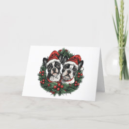 Cartes Pour Fêtes Annuelles Joyeux Noël Chiens Boston Terrier Couronne de Noël