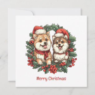 Cartes Pour Fêtes Annuelles Joyeux Noël Chiens Poméraniens Mistletoe Wreath
