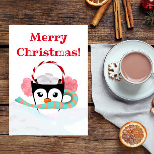 Cartes Pour Fêtes Annuelles Joyeux Noël Chocolat chaud Kawaii Penguin
