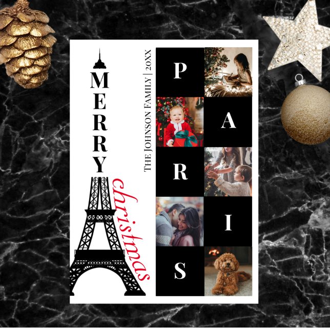 Cartes Pour Fêtes Annuelles Joyeux Noël Cinq Photo Tour Eiffel Paris (Créateur téléchargé)