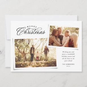 Cartes Pour Fêtes Annuelles Joyeux Noël classique deux photos noir et blanc