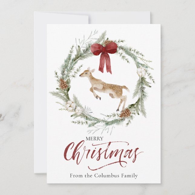 Cartes Pour Fêtes Annuelles Joyeux Noël classique Feu d'hiver animal photo (Devant)