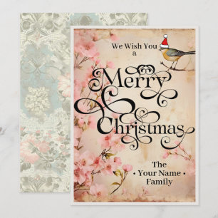 Cartes Pour Fêtes Annuelles Joyeux Noël Classique Fleurs Chic Typographie