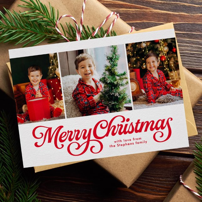 Cartes Pour Fêtes Annuelles Joyeux Noël classique rouge trois photo (Créateur téléchargé)