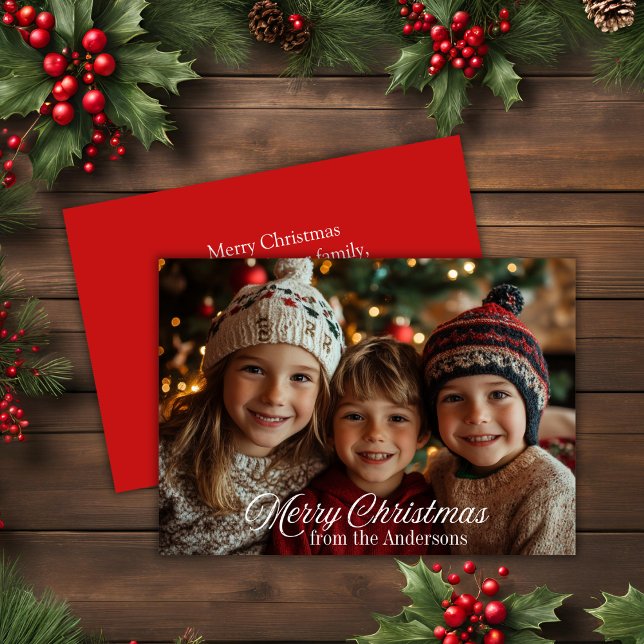 Cartes Pour Fêtes Annuelles Joyeux Noël classique Script photo de famille (Merry Christmas Classic Script Family Photo Holiday Card)