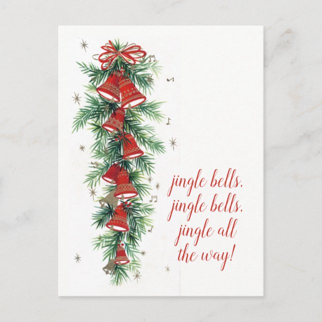 Cartes Pour Fêtes Annuelles Joyeux Noël | Cloches et pins Retro (Devant)