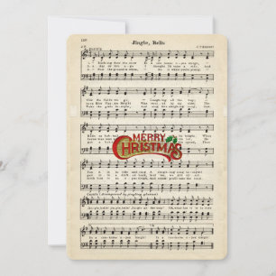 Cartes Pour Fêtes Annuelles Joyeux Noël, Cloches Jingle, Partition Vintage