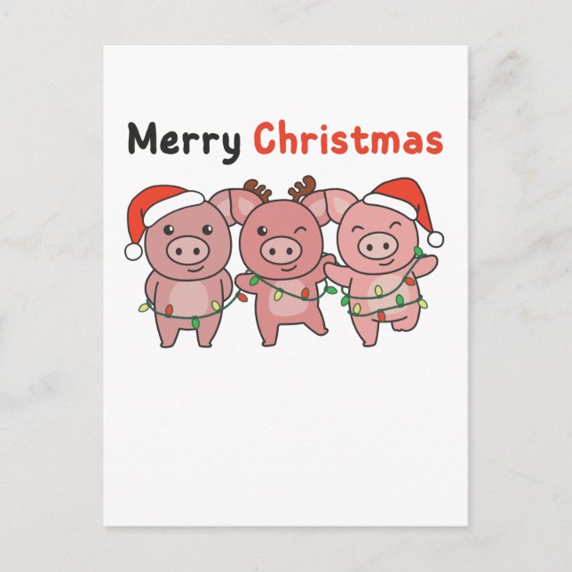 Cartes Pour Fêtes Annuelles Joyeux Noël Cochons Mignons Joyeux Noël (Devant)