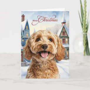 Cartes Pour Fêtes Annuelles Joyeux Noël Cockapoo Chien Village Hivernal Neigeu