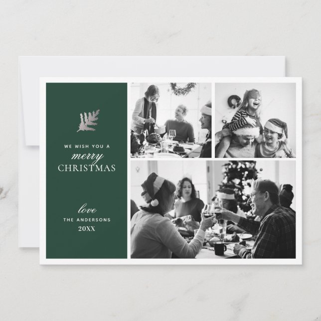 Cartes Pour Fêtes Annuelles Joyeux Noël. Collage moderne vert multi photo (Devant)