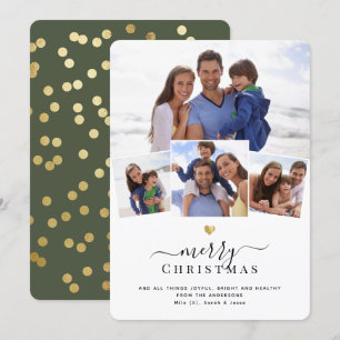 Cartes Pour Fêtes Annuelles Joyeux Noël Collage Photo Chic Doré Cœur
