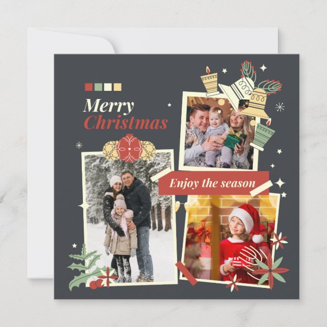 Cartes Pour Fêtes Annuelles Joyeux Noël | Collage photo de famille moderne (Devant)
