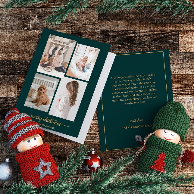 Cartes Pour Fêtes Annuelles Joyeux Noël | Collage photo moderne, vert Four (Créateur téléchargé)