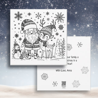 Cartes Pour Fêtes Annuelles Joyeux Noël Colorez-moi | Père Noël et Renne 