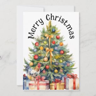 Cartes Pour Fêtes Annuelles Joyeux Noël Coq avec sapin de Noël
