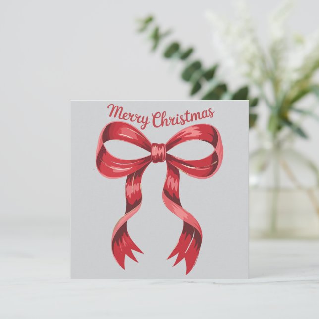 Cartes Pour Fêtes Annuelles Joyeux Noël Coquette Rouge Ruban Fille  (Debout devant)
