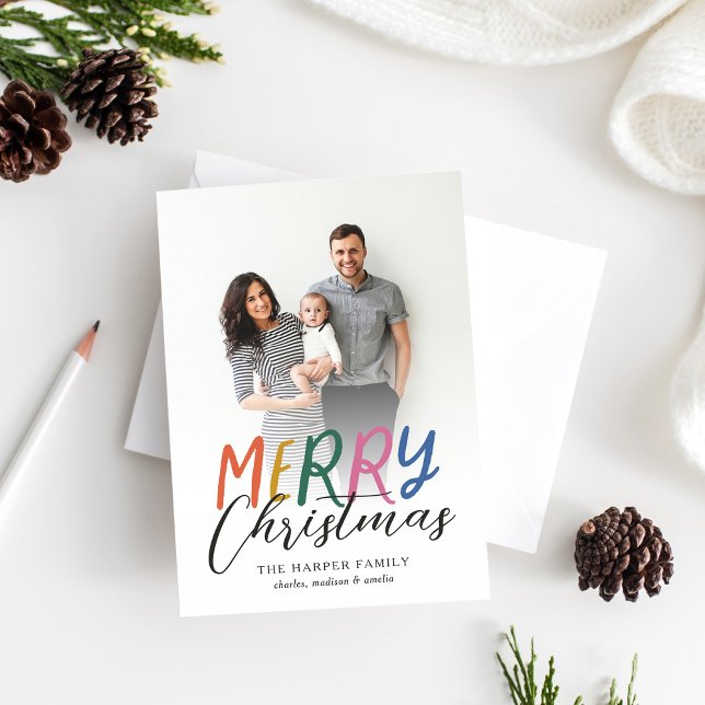 Cartes Pour Fêtes Annuelles Joyeux Noël couleur Whimsical Plein Photo (Créateur téléchargé)