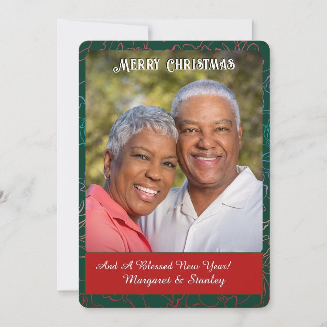 Cartes Pour Fêtes Annuelles Joyeux Noël Couple Famille Photo Vert (Devant)
