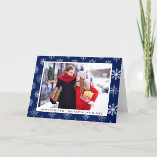 Cartes Pour Fêtes Annuelles Joyeux Noël Couple photo Snowflakes Bleu