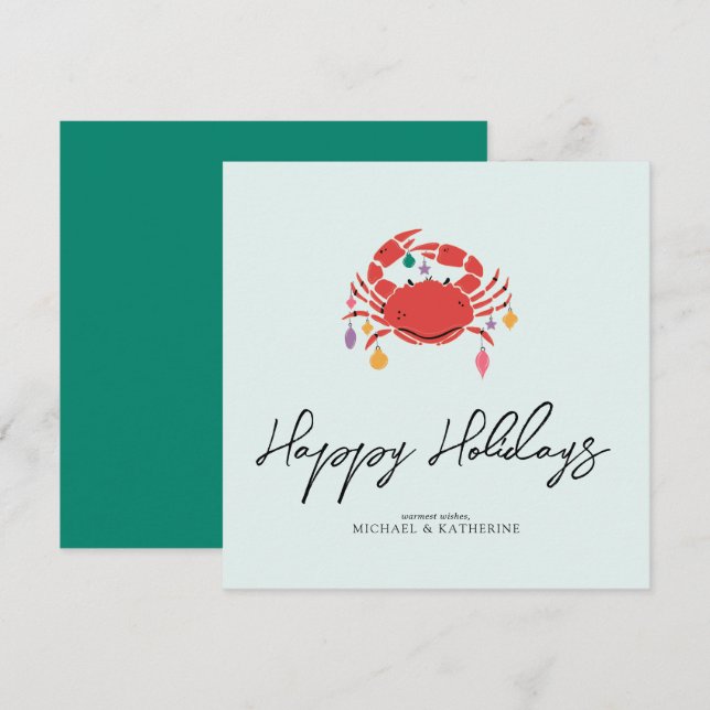 Cartes Pour Fêtes Annuelles Joyeux Noël | Crabe de plage de vacances (Devant / Derrière)