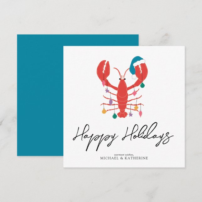 Cartes Pour Fêtes Annuelles Joyeux Noël | Crabe homard de plage de vacances (Devant / Derrière)