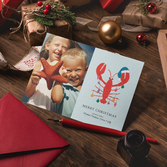 Cartes Pour Fêtes Annuelles Joyeux Noël | Crabe homard de plage de vacances (Créateur téléchargé)