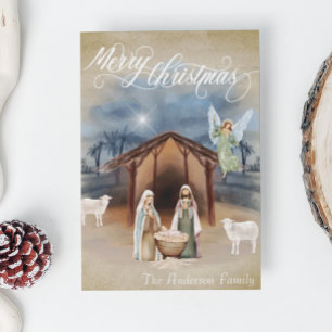 Cartes Pour Fêtes Annuelles Joyeux Noël Crèche de la Nativité Aquarelle