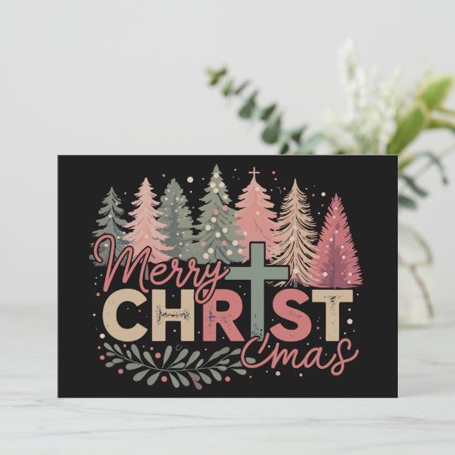 Cartes Pour Fêtes Annuelles Joyeux Noël Croix Foi Jésus Histoire Chrétienne (Debout devant)