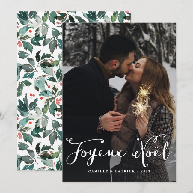 Cartes Pour Fêtes Annuelles Joyeux Noël Cursive Lettres Photo de Noël (Devant / Derrière)
