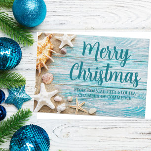 Cartes Pour Fêtes Annuelles Joyeux Noël Cute Beach Entreprise Coquillage perso