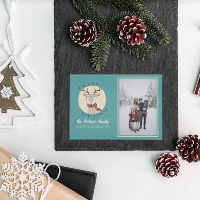 Cartes Pour Fêtes Annuelles Joyeux Noël Cute Deer Photo de la famille (Créateur téléchargé)