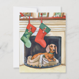 Cartes Pour Fêtes Annuelles Joyeux Noël Dachshund Père Noël Fireplace Card