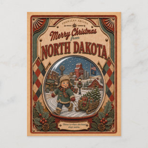 Cartes Pour Fêtes Annuelles Joyeux Noël Dakota du Nord Globe de Neige Vintage