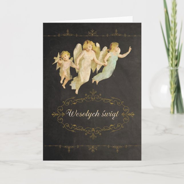 Cartes Pour Fêtes Annuelles Joyeux Noël dans le polonais, anges (Devant)