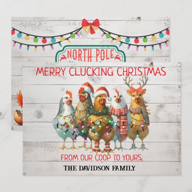 Cartes Pour Fêtes Annuelles Joyeux Noël de Clucking ! Poulets de vacances (Devant / Derrière)