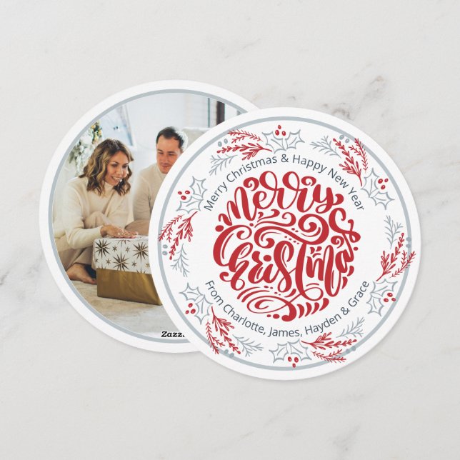 Cartes Pour Fêtes Annuelles Joyeux Noël de couronne Photo personnalisée (Devant / Derrière)