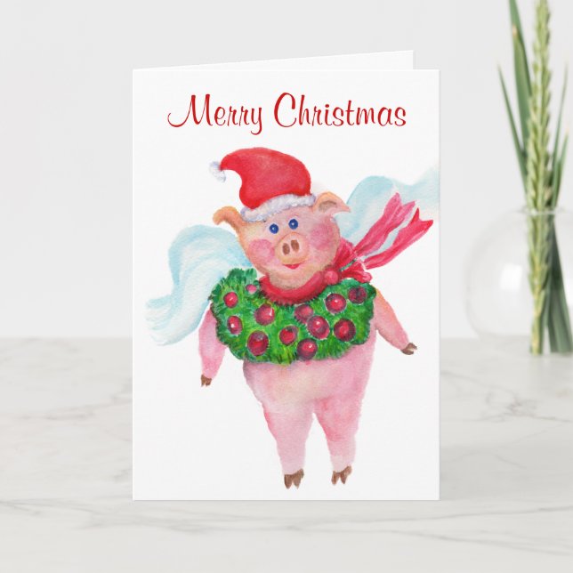 Cartes Pour Fêtes Annuelles Joyeux Noël de Flying Père Noël Pig (Devant)