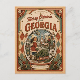 Cartes Pour Fêtes Annuelles Joyeux Noël de Géorgie Boule à neige vintage